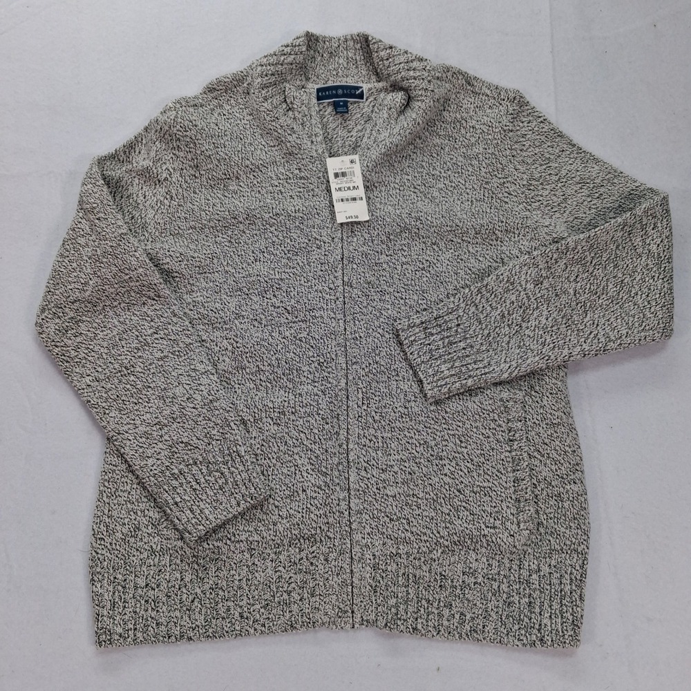 Karen Scott Cardigan Womens M TT Zip Cardi Bright White MR Full Zip NEW